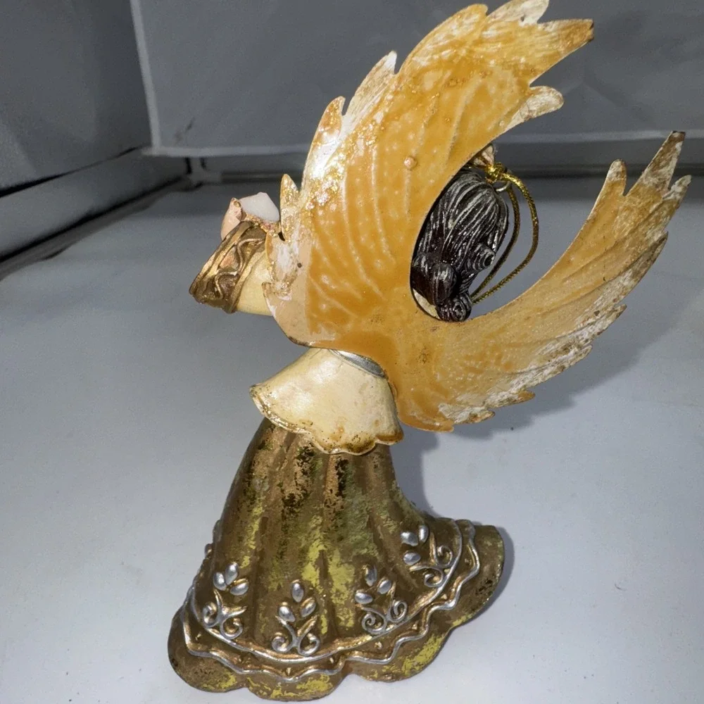 Resin Angel Ornament Lute Metal Wings‎ Please Read The Directions